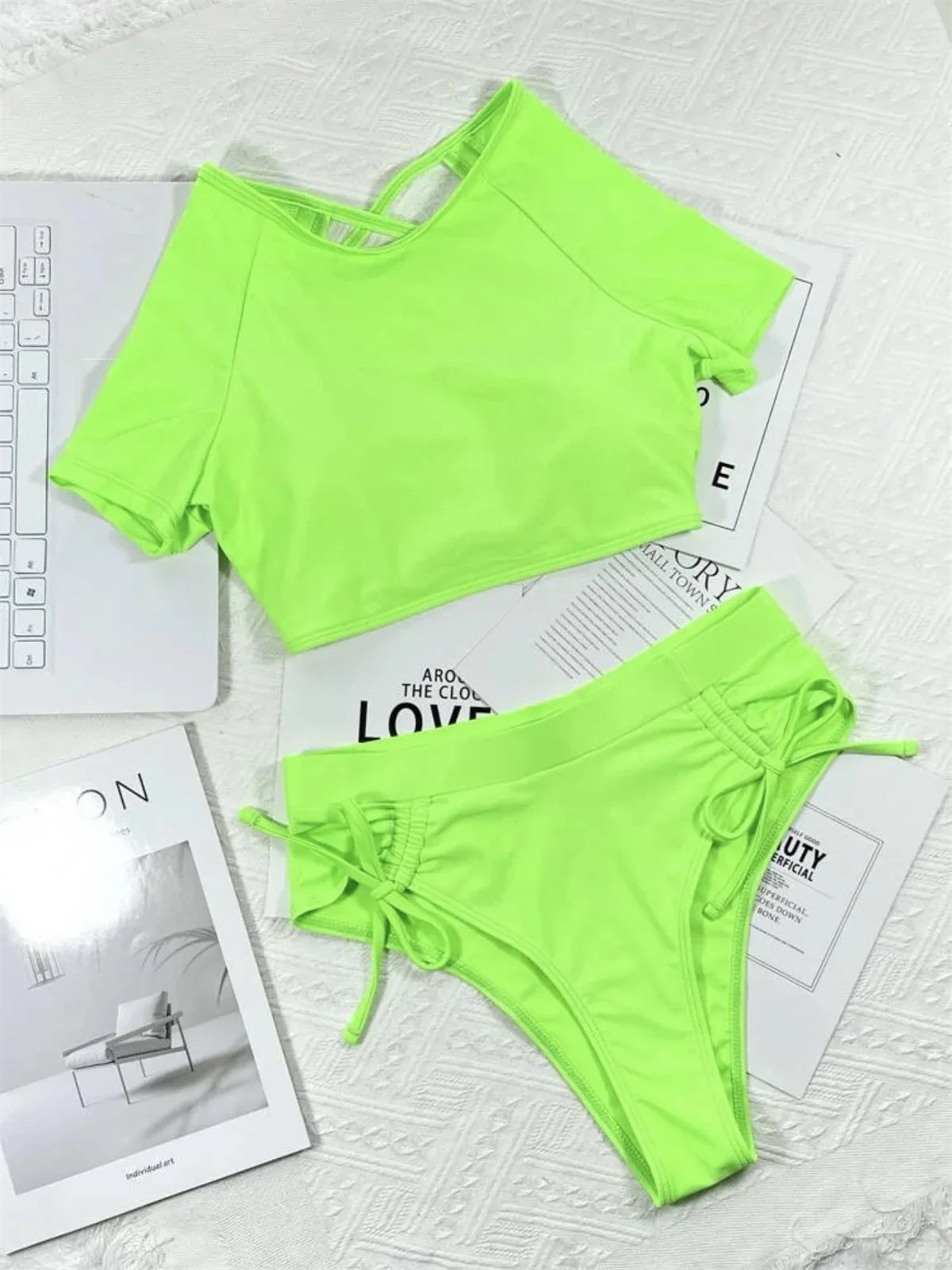 Coastal Neon High-Waist Bikini Set